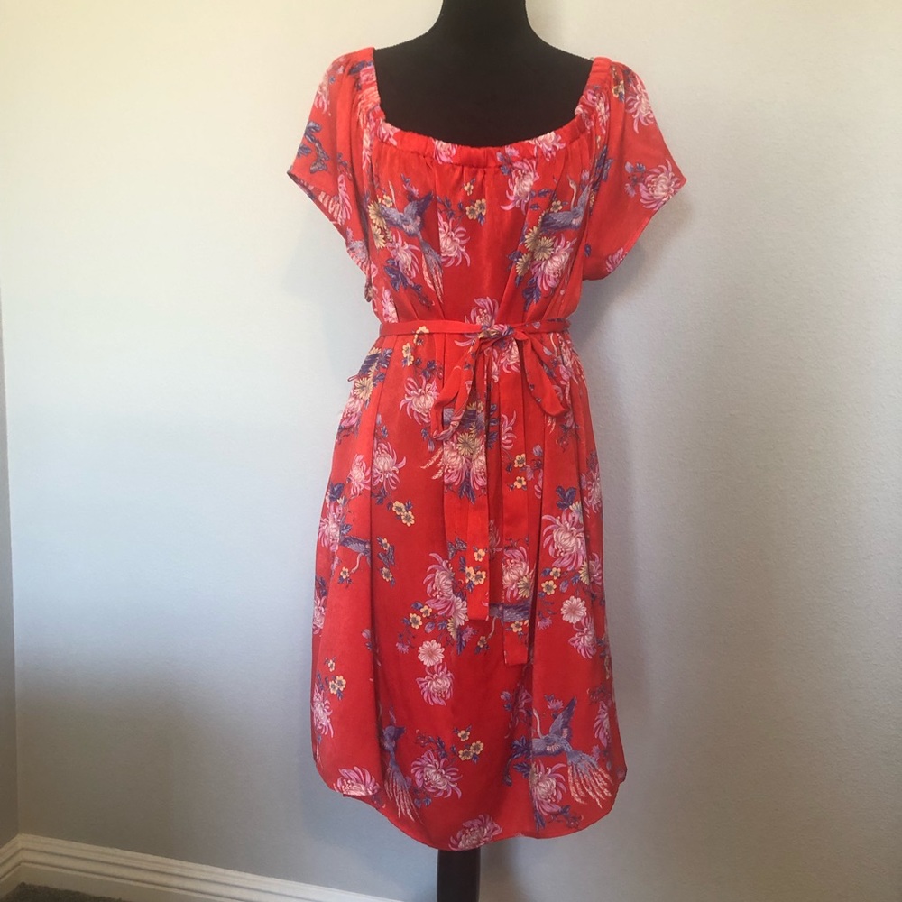 Red floral off the shoulder dress